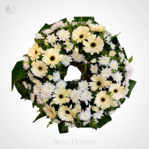 Coroană funerară cu gerbera mini și crizanteme