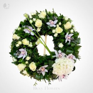 Coroană funerară cu Trandafiri și Cymbidium - Cântecul îngerilor