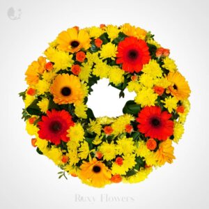 Coroană funerară cu Crizanteme și Gerbera mini - Soare etern