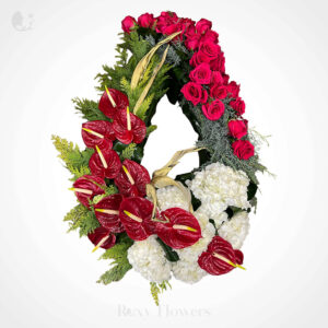 Coroană funerară cu trandafiri și anthurium - Suflet Liniștit