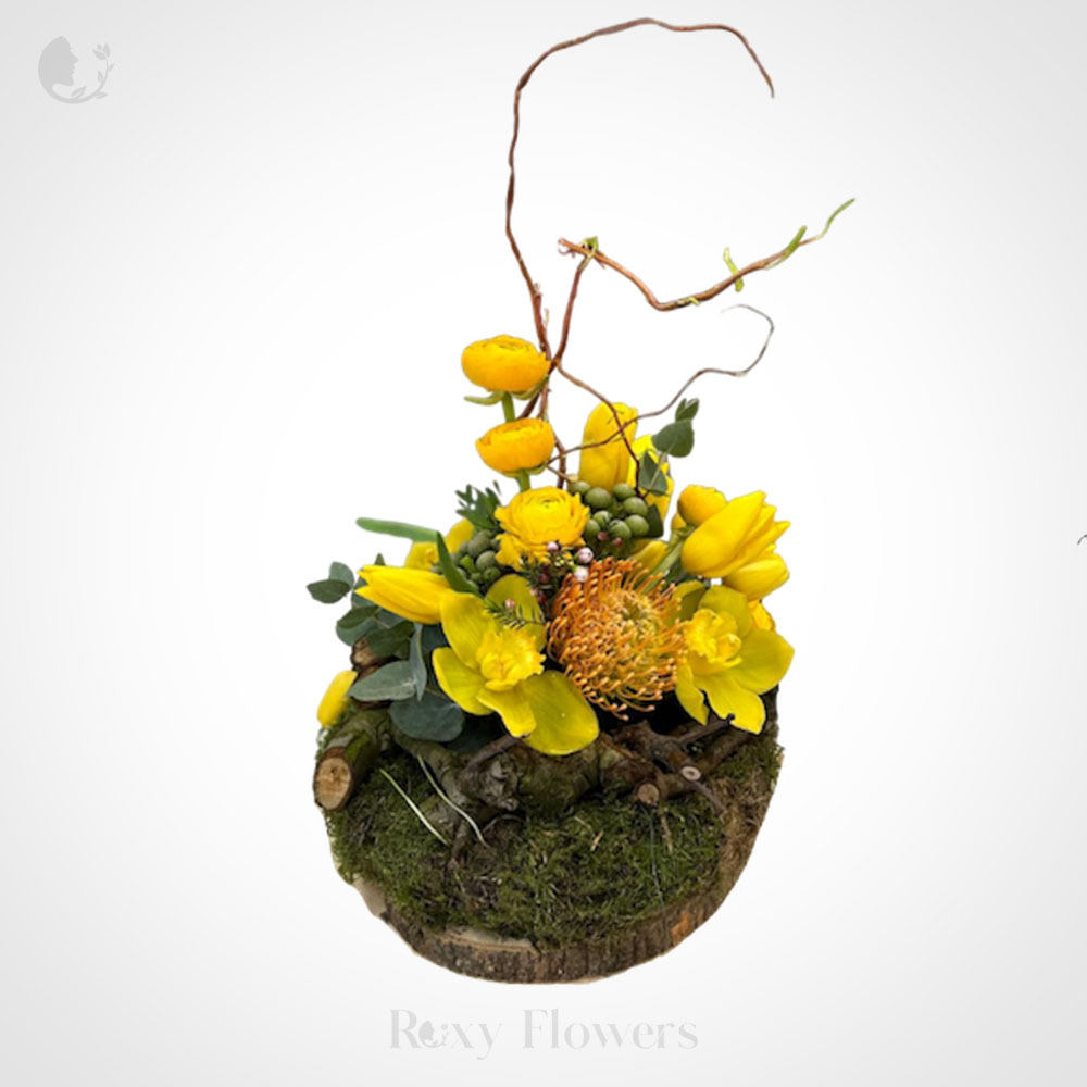 Aranjament floral cu ranunculus și lalele - Grădina Fermecată - Livrări ...